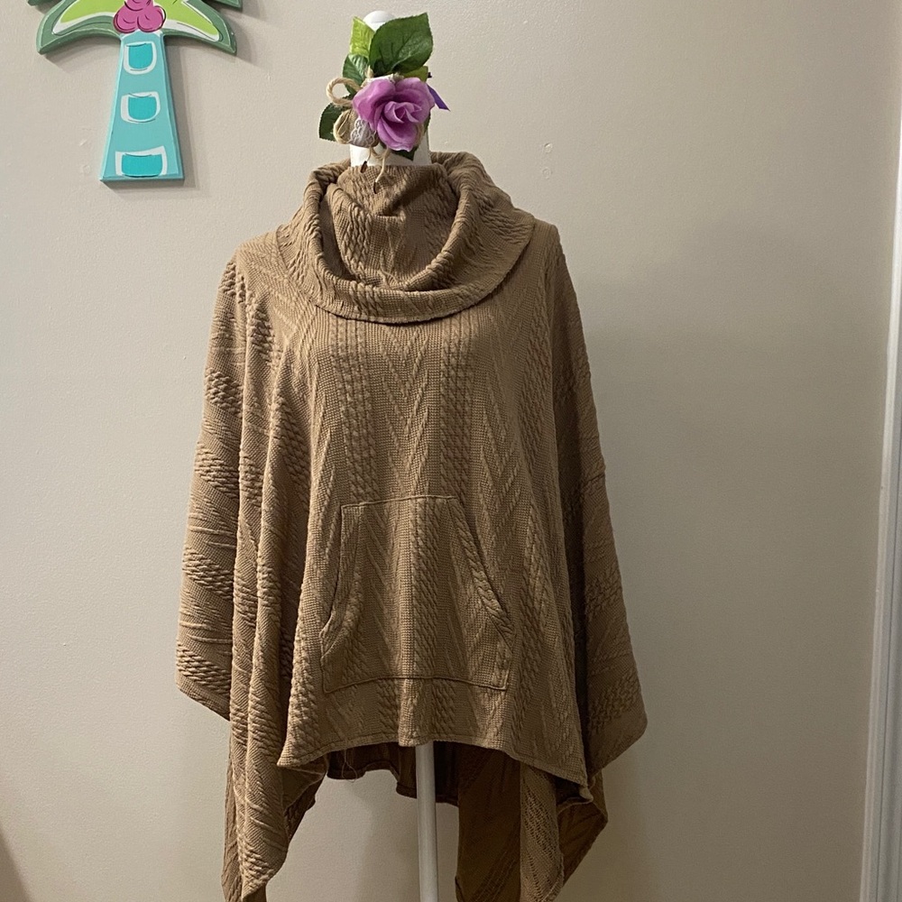 Elegant Tan Cowl Neck Poncho